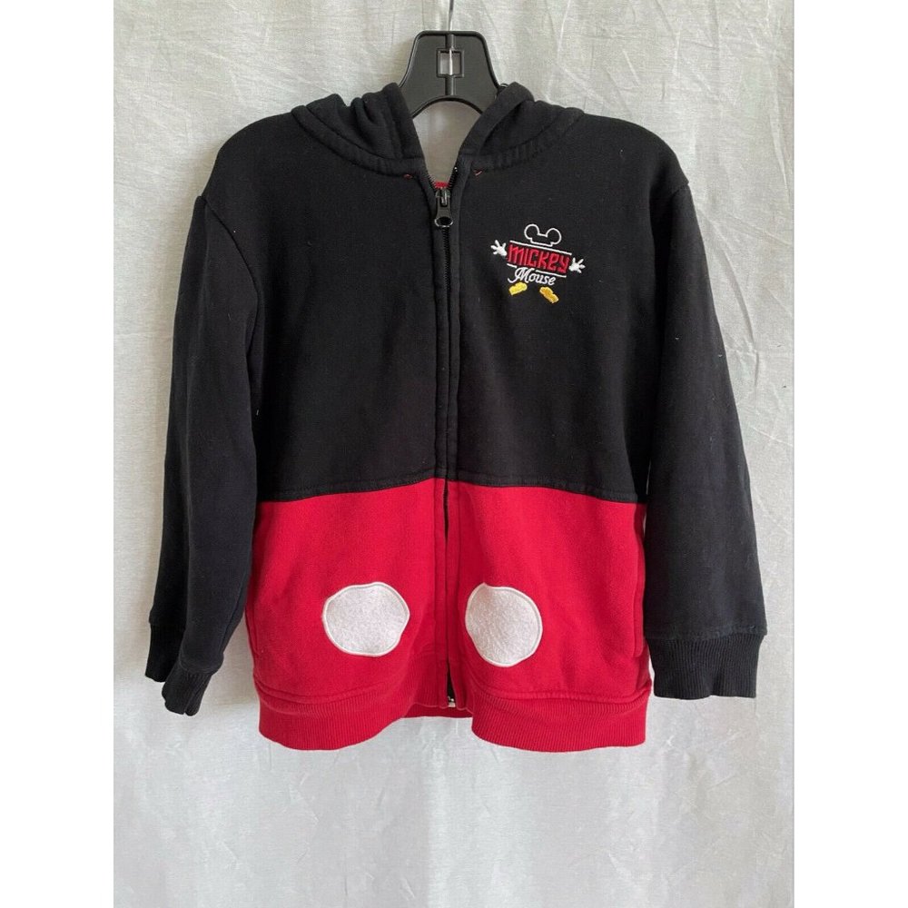 Disney Parks Kids Hoodie Black Red Full Zip Logo Mickey Mouse Size S